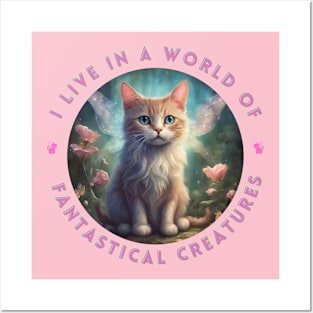 I Live in a World of Fantastical Creatures - Fairy Kitten Posters and Art